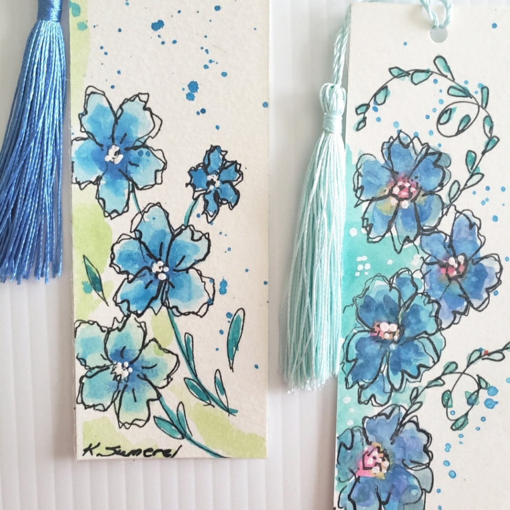 Hand Painted Floral Watercolor Bookmarks with Tassels